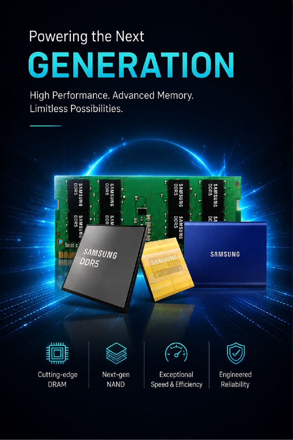 Powering the next generation — Samsung DDR5, HBM3E, and portable SSD